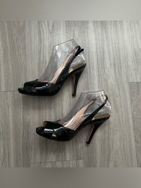 Cole Haan Black Patent Leather Slingback Peep Toe Heels Size 7.5B